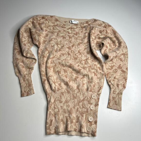 Sweaters - Vintage Christian Dior‎ Womens Knit Sweater Beige Floral Button Angora Wool